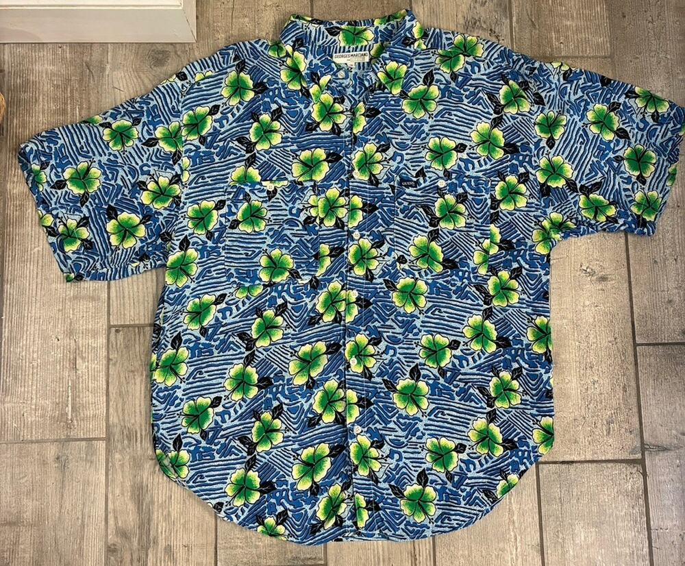 GUESS by Georges Marciano Hawaiian Shirt Aloha Floral Men's Medium Vintage 80's